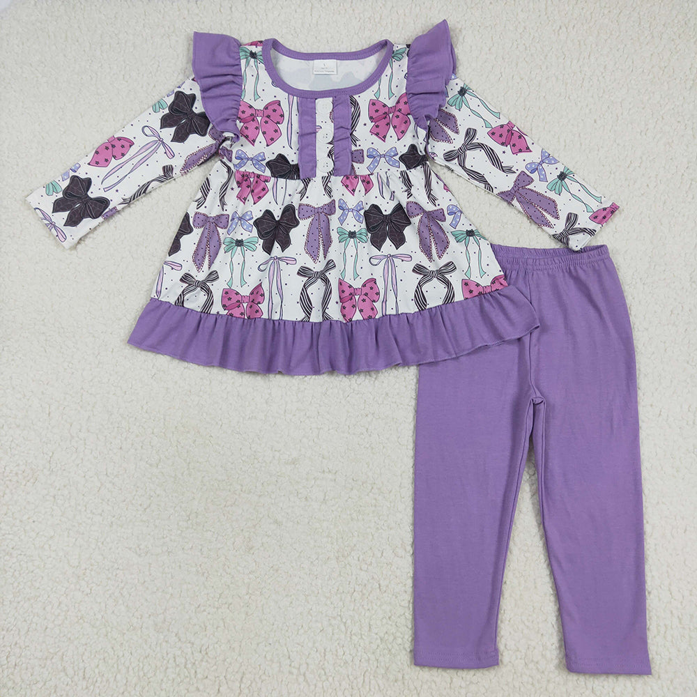 Baby Girl Long Sleeves Halloween Bows Sibling Purple Romper Pajamas Outfit Clothes RTS