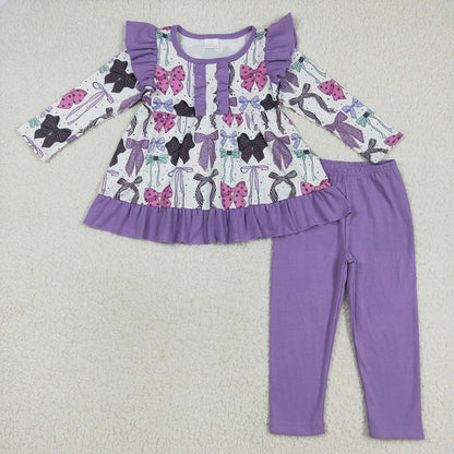Baby Girl Long Sleeves Halloween Bows Sibling Purple Romper Pajamas Outfit Clothes RTS