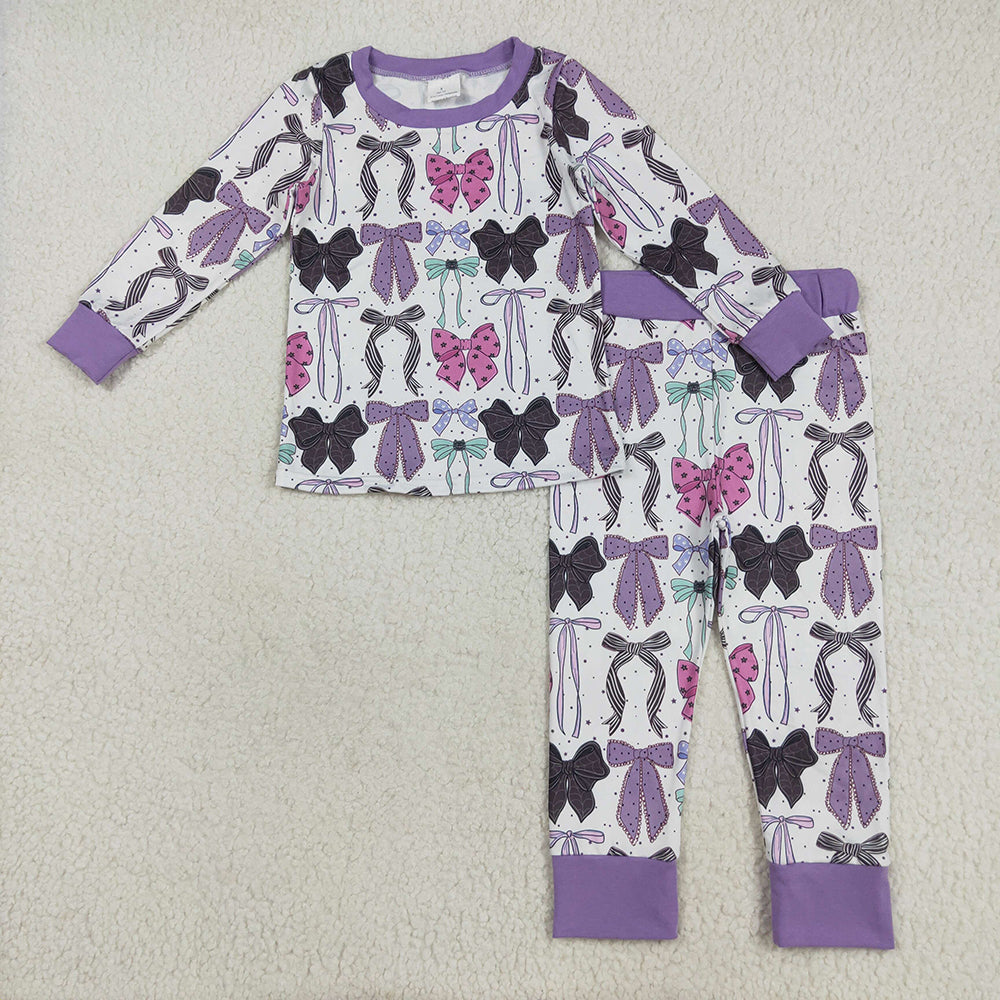 Baby Girl Long Sleeves Halloween Bows Sibling Purple Romper Pajamas Outfit Clothes RTS