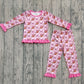 Baby Girl Long Sleeves Football Bows Pink Checked Shirt Pants Pajamas Set RTS