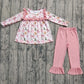 Baby Girl Long Sleeves Christmas Bows Trees Gingerbread Ruffle Tunic Pink Pants Set RTS