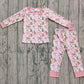Baby Girl Long Sleeves Christmas Bows Trees Gingerbread Shirt Pants Pajamas Set RTS