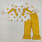 Sibling Baby Girls Flowers Pumpkins Button Pockets Tunic Ruffle Pants Fall Clothes Sets