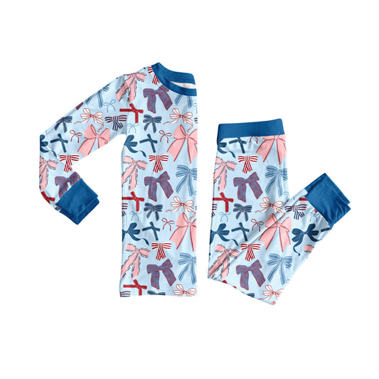 ( Moq 5 ) Preorder Baby Girl Long Sleeves Bows Shirt Pants Pajamas Clothes Set
