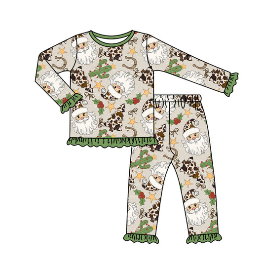 ( Moq 5 ) Preorder Baby Girl Long Sleeves Santa Cactus Shirt Pants Christmas Pajamas Set