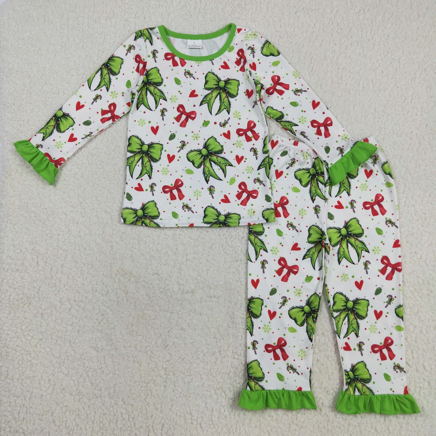 Baby Girl Long Sleeves Green Bows Candy Christmas Pajamas Sibling Romper Set Clothes RTS
