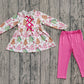 Baby Girl Long Sleeves Christmas Cake Tree Bows Tunic Pants Set RTS