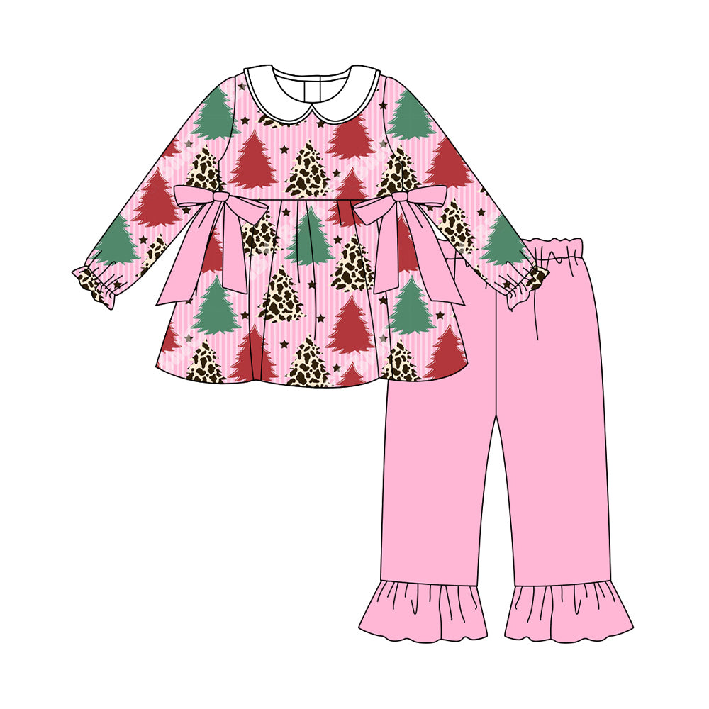( Moq 5 ) Preorder Baby Girl Long Sleeves Tree Tunic Pink Pants Christmas Set