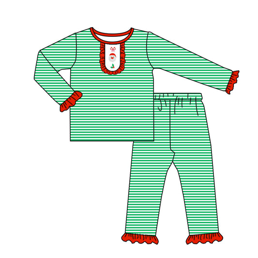 ( Moq 5 ) Preorder Baby Girl Long Sleeves Santa Candy Cane Shirt Stripes Pants Christmas Pajamas Set