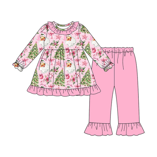 ( Moq 5 ) Preorder Baby Girl Long Sleeves Santa Candy Cane Tunic Pink Pants Christmas Set