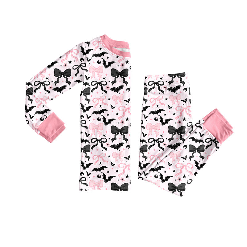 ( Moq 5 ) Preorder Baby Girl Long Sleeves Bats Bows Shirt Pants Halloween Pajamas Clothes Set