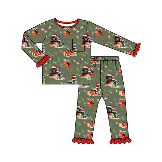 ( Moq 5 ) Preorder Baby Girl Long Sleeves Dogs Ducks Shirt Pants Christmas Pajamas Set