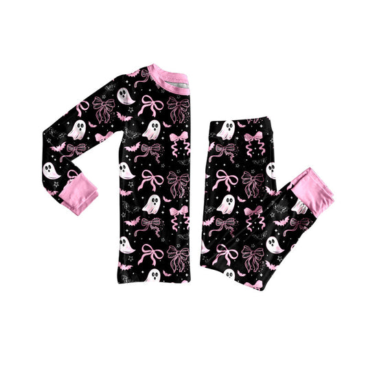 ( Moq 5 ) Preorder Baby Girl Long Sleeves Ghost Bows Shirt Pants Halloween Set