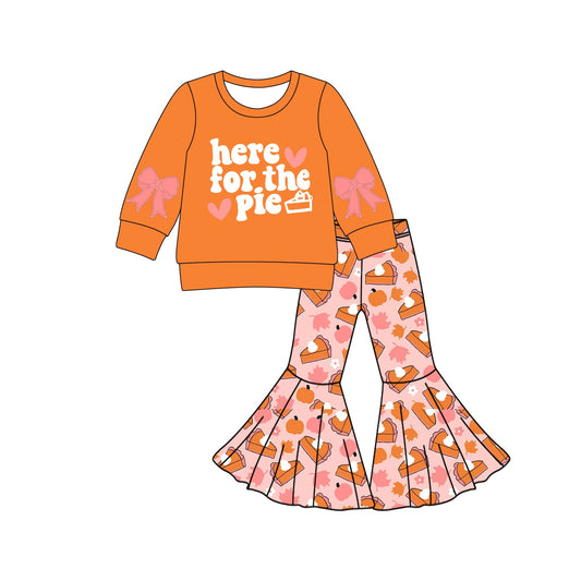( Moq 5 ) Preorder Baby Girl Long Sleeves Orange Long Sleeves Pie Shirt Bell Pants Fall Set