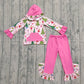 Baby Girl Long Sleeves Green Face Tree Hoodie Pocket Shirt Pink Pants Christmas Set RTS