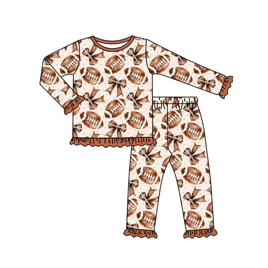 ( Moq 5 ) Preorder Baby Girl Long Sleeves Football Bows Shirt Pants Pajamas Set