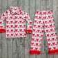 Adult Woman Red Fur Long Sleeves Santa Bows Buttons Shirt Pants Christmas Pajamas Set RTS