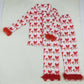 Sibling Girls Kids Adult Woman Red Fur Bows Santa Buttons Pajamas Mama and Me Family Christmas Set RTS