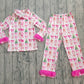 Adult Woman Pink Fur Long Sleeves Gingerbread Tree Bows Buttons Shirt Pants Christmas Pajamas Set RTS