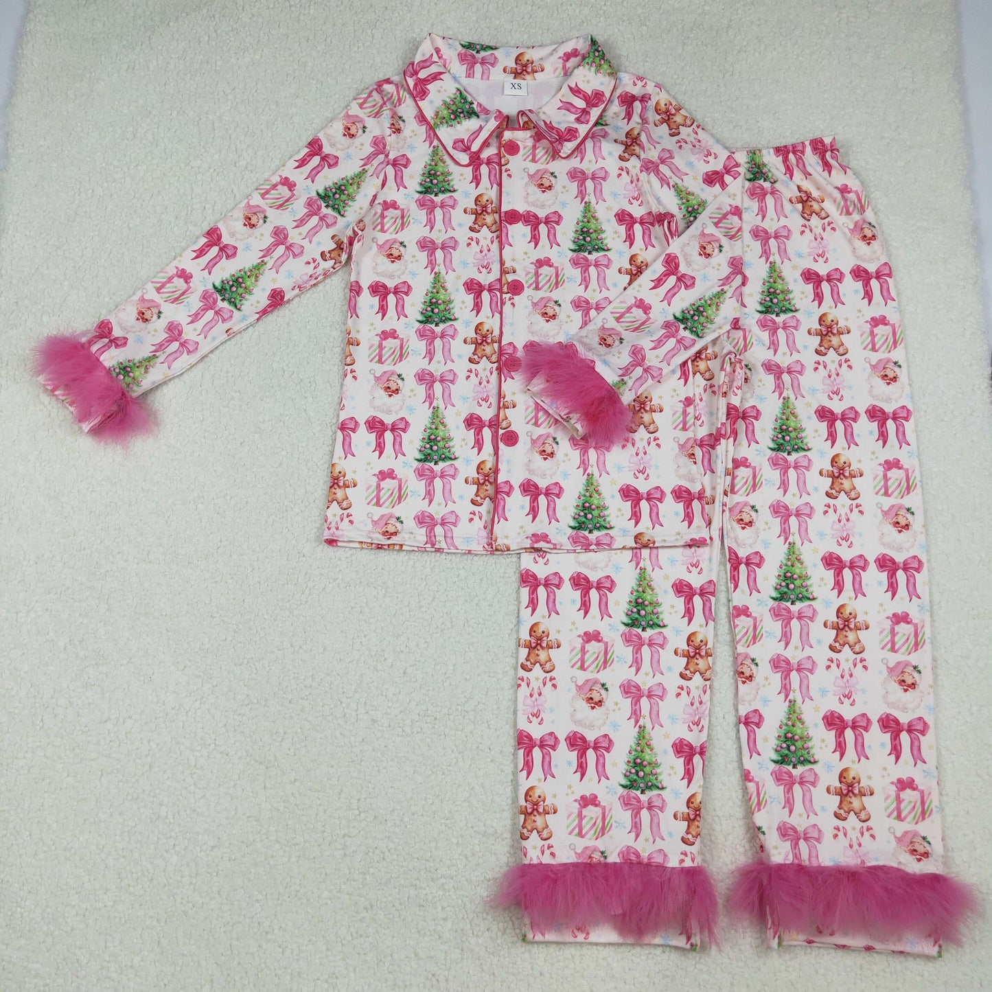 Sibling Girls Kids Adult Woman Bows Santa Gingerbread Pajamas Mama and Me Family Christmas Set RTS
