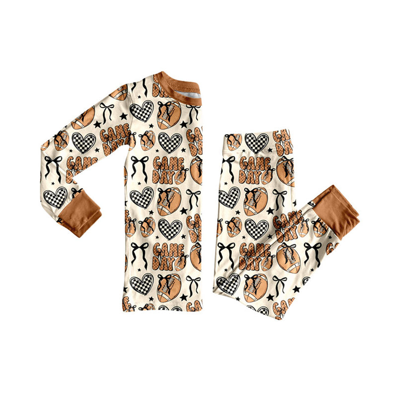 ( Moq 5 ) Preorder Baby Girl Long Sleeves Game Day Shirt Football Bows Pants Pajamas Set