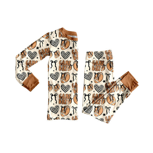 ( Moq 5 ) Preorder Baby Girl Long Sleeves Game Day Shirt Football Bows Pants Pajamas Set