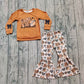 Baby Girl Long Sleeves Game Day Brown Shirt Football Bows Pants Set RTS