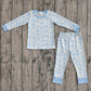 Baby Girl Long Sleeves Blue Bows Shirt Pants Pajamas Clothes Set RTS
