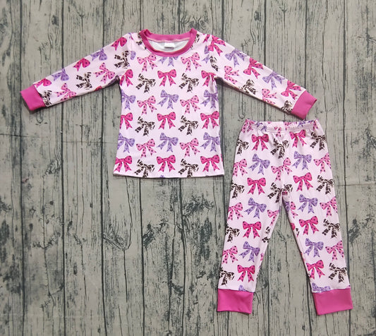( No moq ) Preorder Baby Girl Long Sleeves Western Bows Shirt Pants Western Pajamas Set
