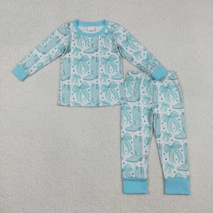 Sibling Baby Girls Kids Long Sleeves Boots Bows Shirts Pants Western Pajamas Sets RTS