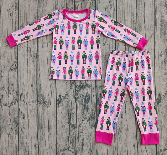 ( No moq ) Preorder Girls Kids Long Sleeves Soldiers Shirt Pants Christmas Pajamas Set