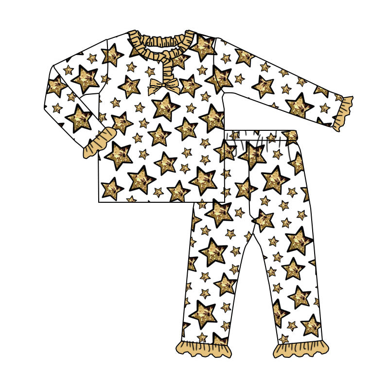 ( Moq 5 ) Preorder Girls Kids Stars Shirt Pants Happy New Year Pajamas Clothes Set