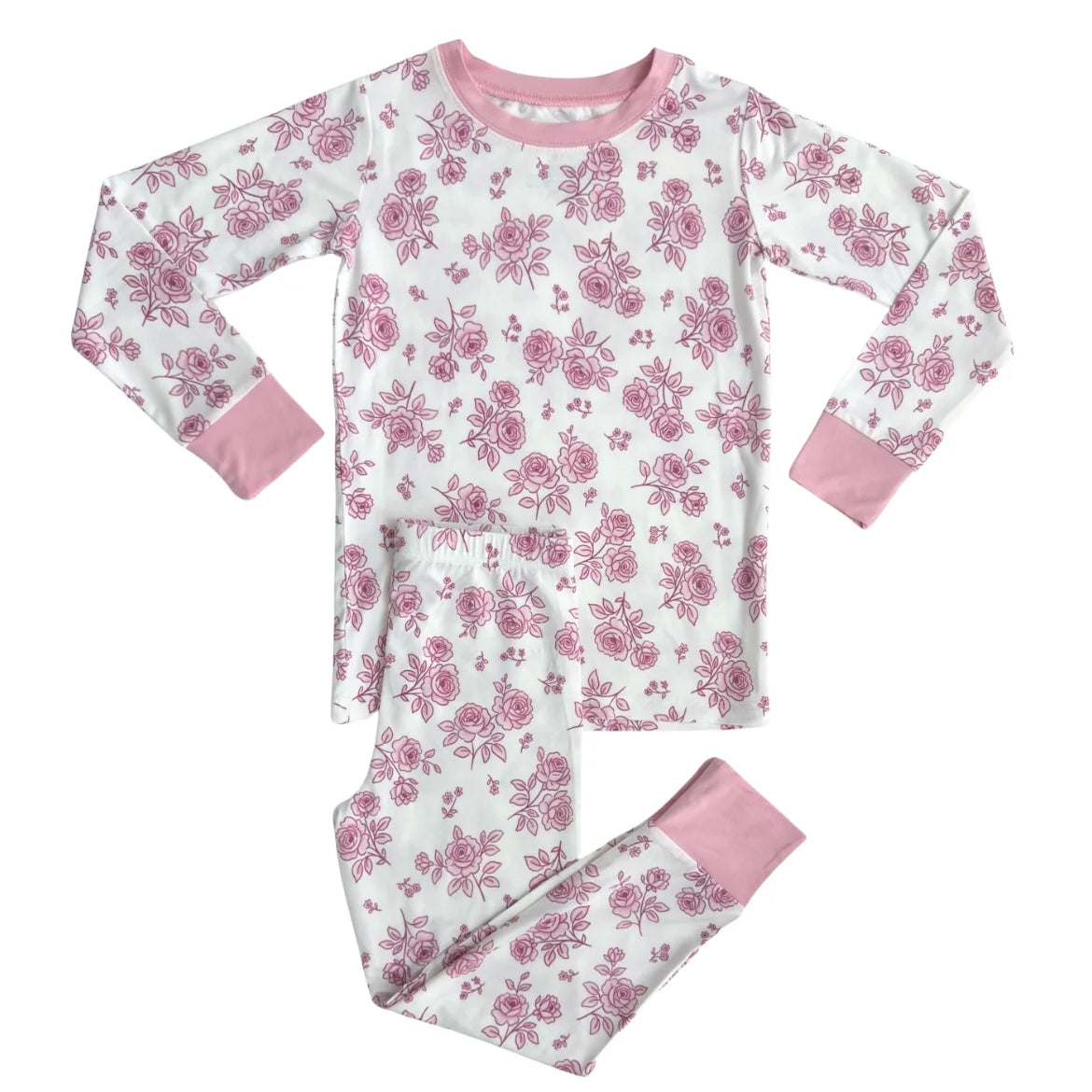 ( Moq 5 ) Preorder Girls Kids Long Sleeves Pink Flower Shirt Pants Pajamas Clothes Set