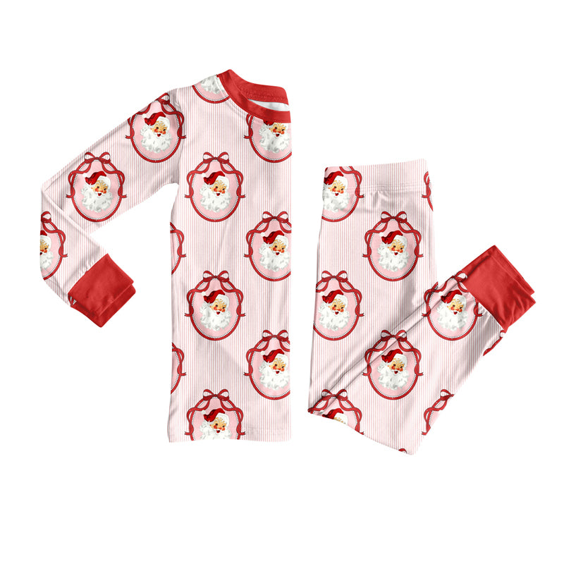 ( Moq 5 ) Preorder Girls Kids Christmas Santa Bows Shirt Pants Pajamas Clothes Set