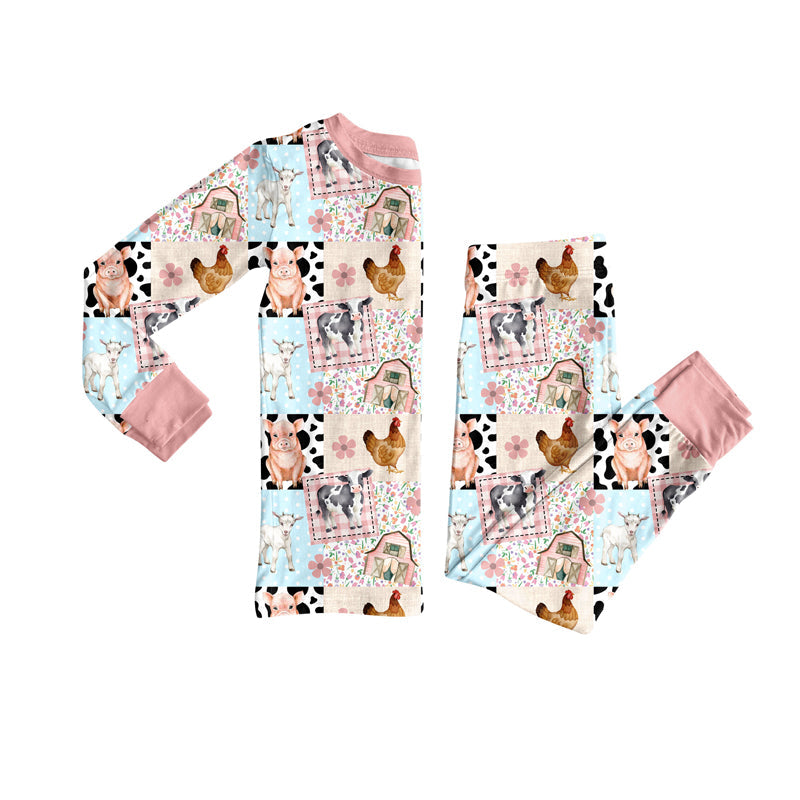 ( Moq 5 ) Preorder Girls Kids Farm Animals Flower Shirt Pants Pajamas Clothes Set