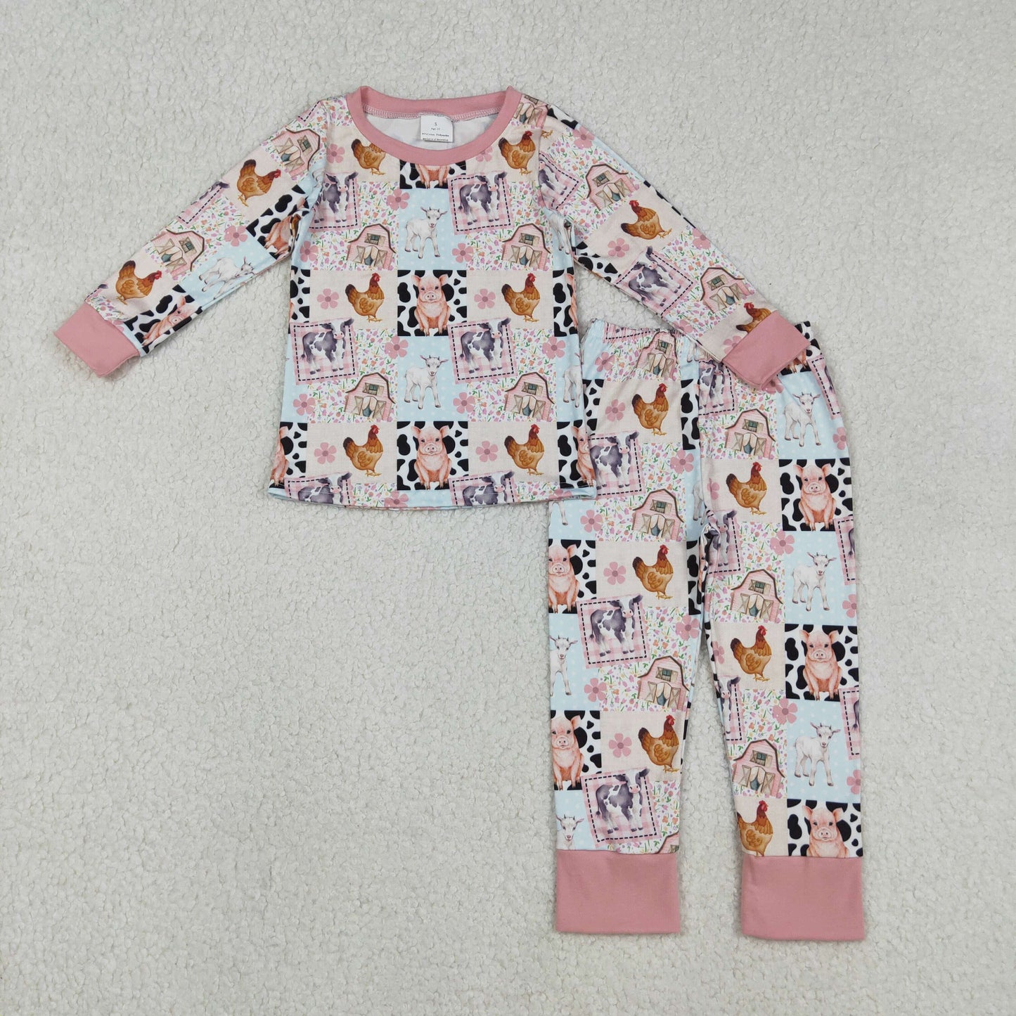 Sibling Baby Girls Kids Long Sleeves Farm Animals Shirts Pants Pajamas Sets RTS