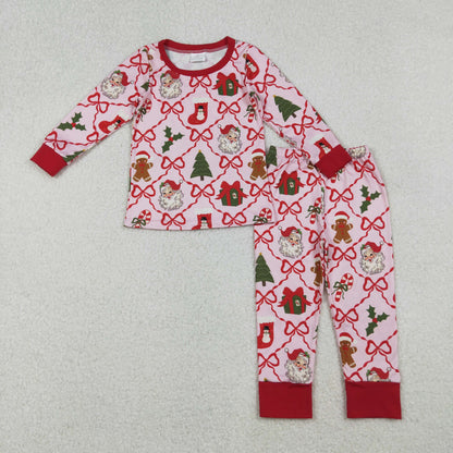 Sibling Baby Girls Bows Santa Socks Checked Top Pants Christmas Pajamas Sets Zipper Rompers