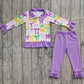 Baby Girls Kids Bows Zipper Pullover Shirt Purple Pants Mardi Gras Clothes Set RTS