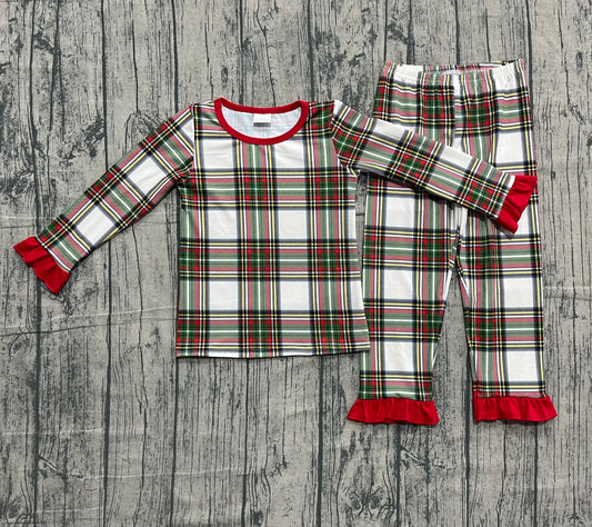 ( No moq ) Preorder Girls Kids Christmas Plaid Shirt Pants Pajamas Clothes Set