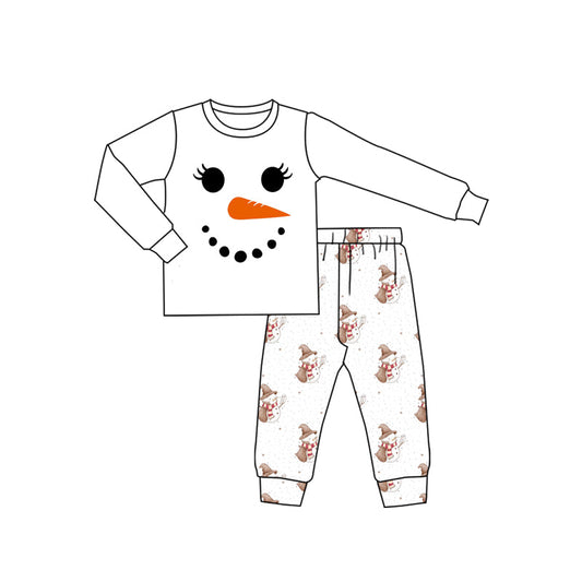 ( Moq 5 ) Preorder Kids Girls Snowman Christmas White Shirt Pants Pajamas Clothes Set