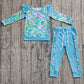 Baby Girls Kids Long Sleeves Flower Ruffle Shirt Pockets Blue Pants Clothes Set RTS