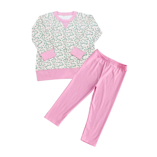 ( Moq 5 ) Preorder Girls Kids Long Sleeves Bows Floral Shirt Pink Pants Clothes Set