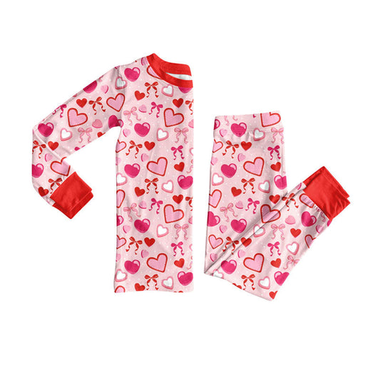 ( Moq 5 ) Preorder Girls Kids Hearts Bows Shirt Pants Valentine's Day Pajamas Clothes Set