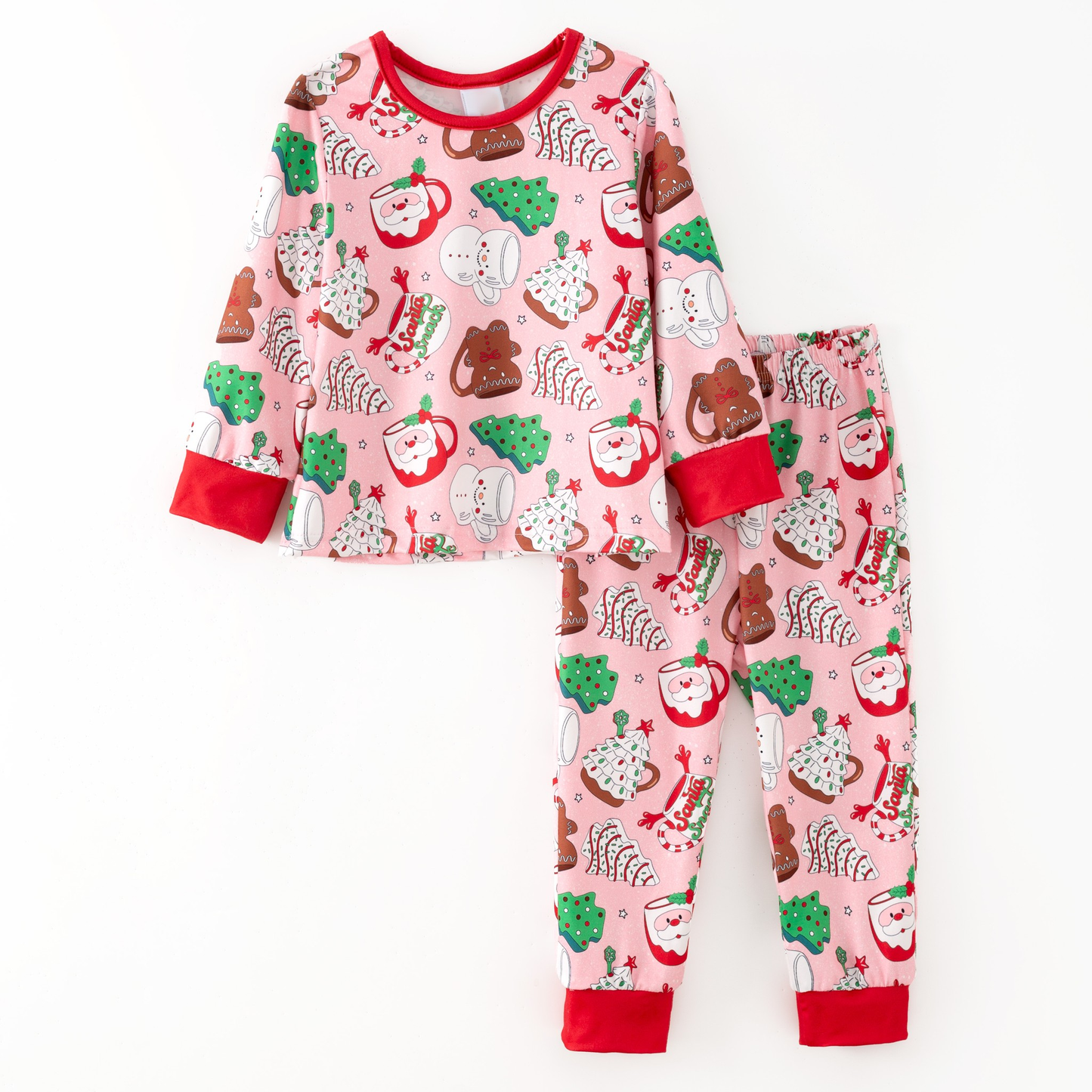 ( Moq 5 ) Preorder Baby Girls Kids Santa Cake Trees Shirt Pants Christmas Pajamas Pink Set