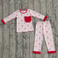 Baby Kids Girls Long Sleeves Dogs Hearts Plaid Shirt Pants Valentine's Day Pajamas Set RTS
