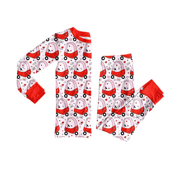 ( Moq 5 ) Preorder Girls Kids Hearts Golf Trucks Shirt Pants Valentine's Day Pajamas Set