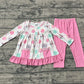 Girls Kids Long Sleeves Soldiers Pockets Tunic Dots Pink Pants Christmas Clothes Set RTS