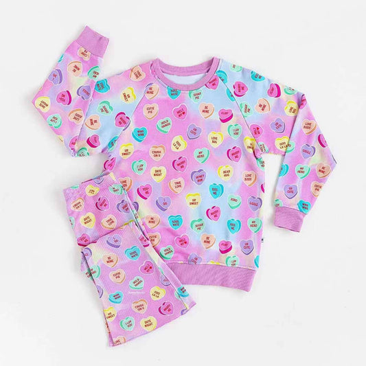 ( Moq 5 ) Preorder Girls Kids Long Sleeves Hearts Colorful Shirt Pants Valentine's Day Clothes Set