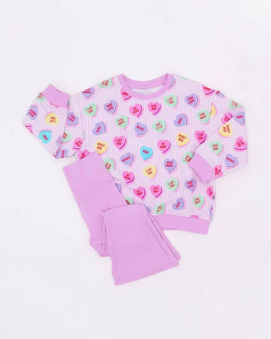 ( Moq 5 ) Preorder Girls Kids Long Sleeves Hearts Shirt Pink Pants Valentine's Day Clothes Set