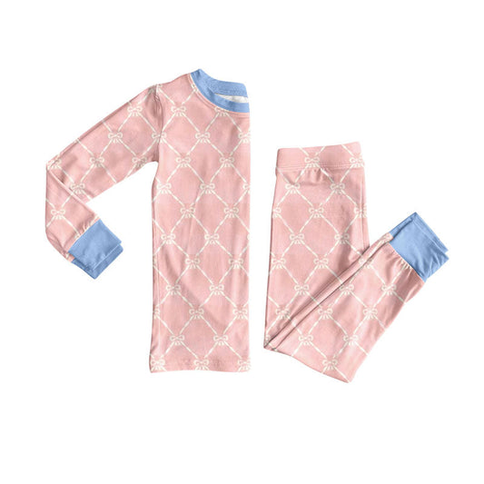 ( Moq 5 ) Preorder Baby Girls Long Sleeves Bows Shirt Pants Pajamas Set
